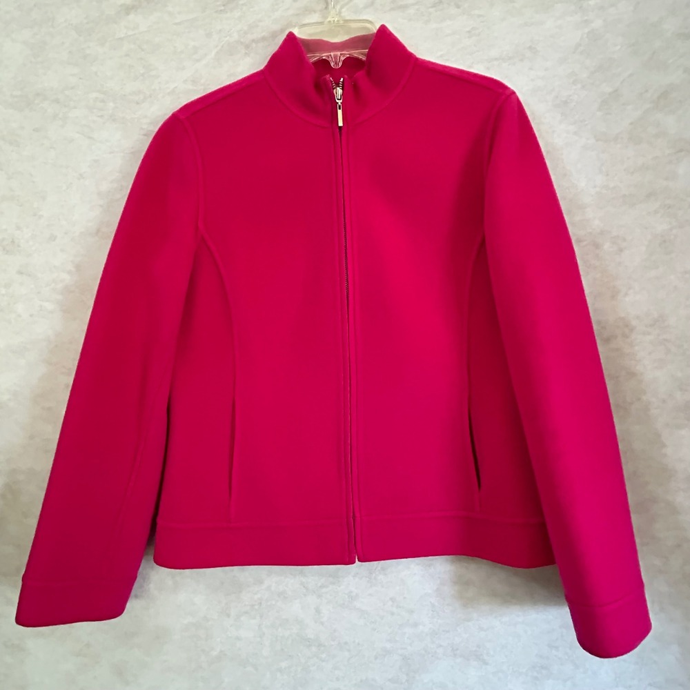 Real Clothes Hot Pink 100% Extra Fine Merino Wool Full Zip Mock Neck Jacket 10